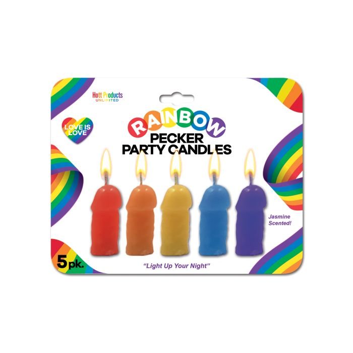 Rainbow Pecker Party Candles - Asst. Colors Pack of 5