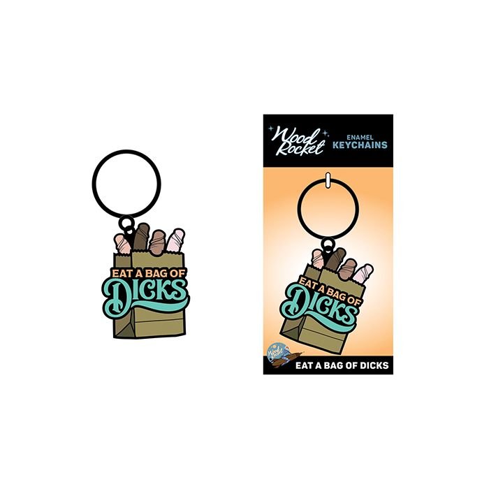 Wood Rocket Eat A Bag of Dicks Keychain - Tan