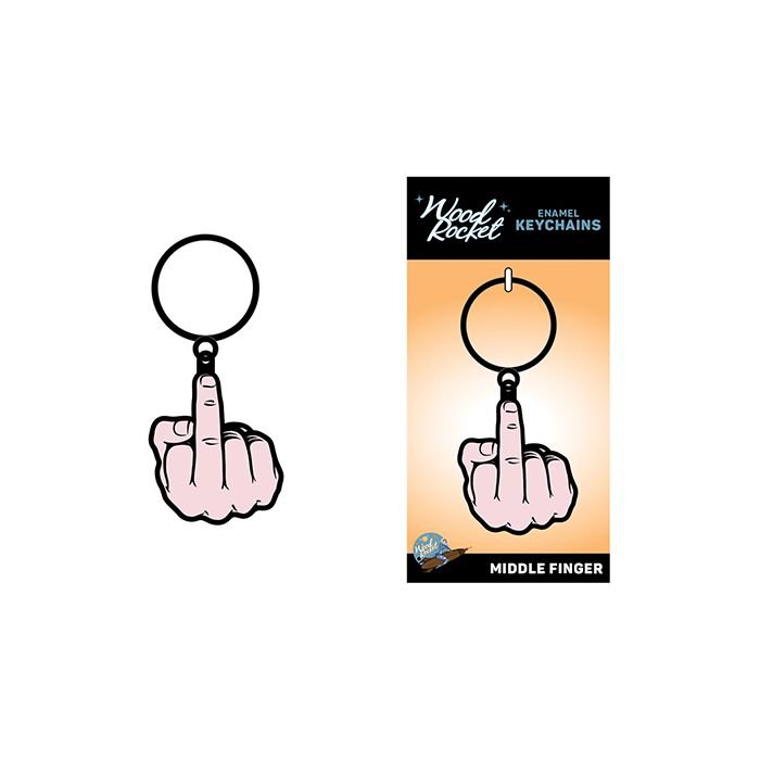 Wood Rocket Middle Finger Keychain - Pink