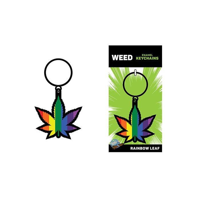 Wood Rocket Rainbow Leaf Keychain - Rainbow