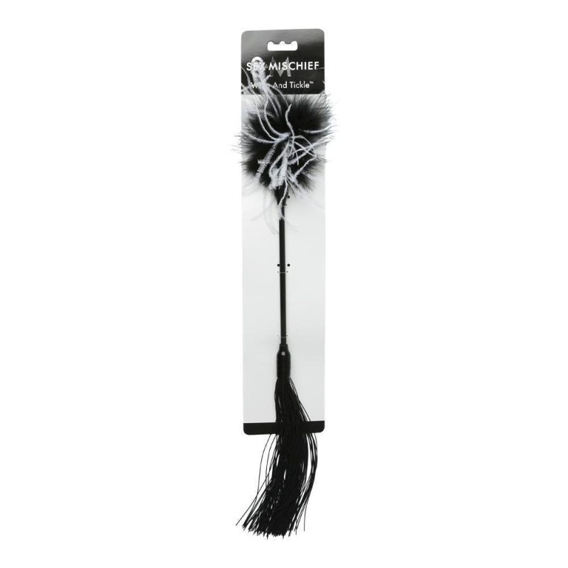 Whipper Tickler - Black & White Feather Tickler & Rubber Whip