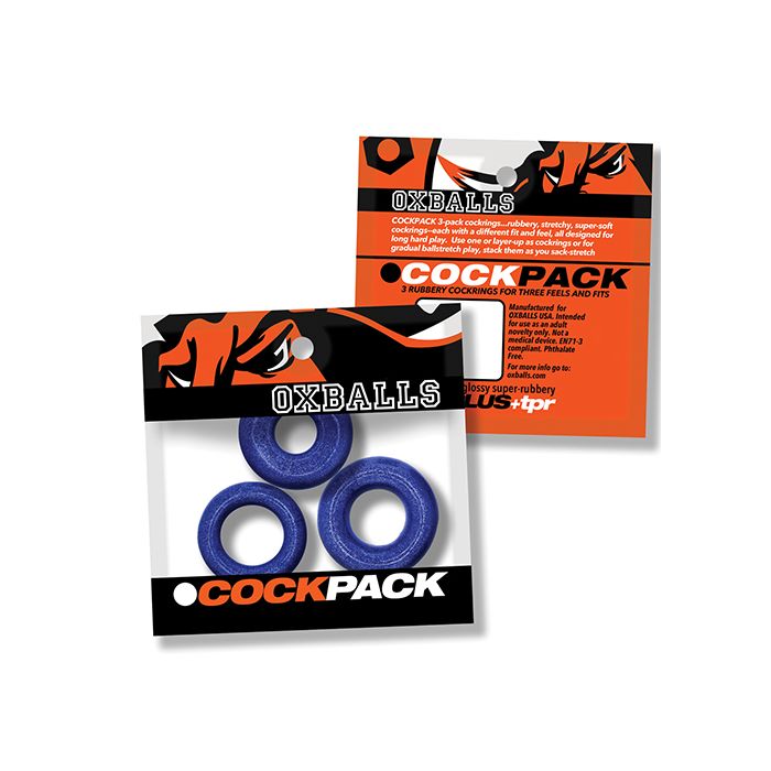Oxballs Cockpack Multi Design 3 Pack Cockrings - Blue Fire
